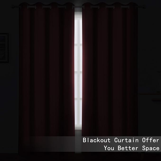 Blackout Curtains 66 x 84 inch/Burgundy Red Curtains Set of 2 Panels/Thermal - Image 3