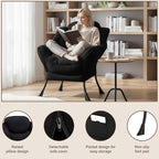 Welnow Black Single Lazy Chair for Living Room, Modern Reading Accent Chair - Image 4