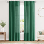 Dark Green Linen Curtains 84 Inch Length 2 Panels Set by Nanspring