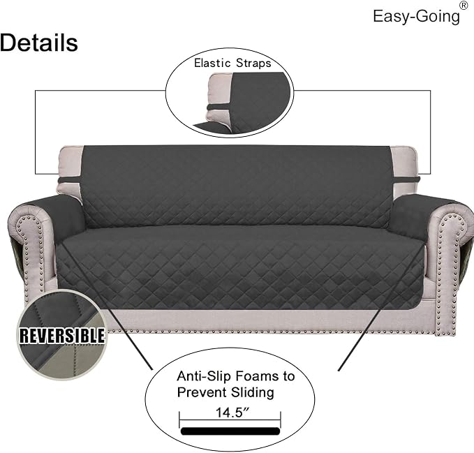Easy-Going Reversible Couch Cover, Small Chair, Darkgray/Beige | Machine - Image 3