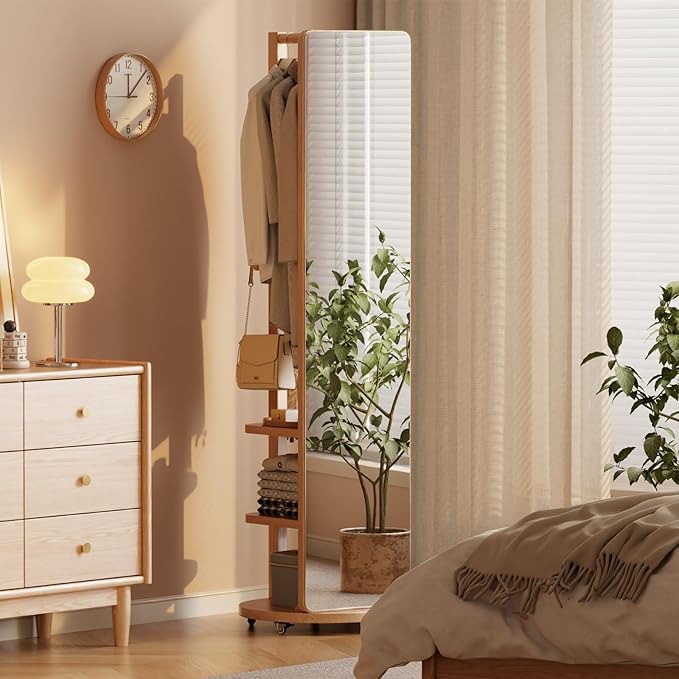 Muwuele Solid Wood Full Length Mirror Coat Rack, Floor Mirror - Image 2