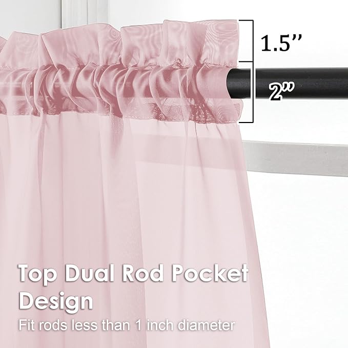 Blush Pink Sheer Curtains 120 Inches Long 2 Panels - Image 2