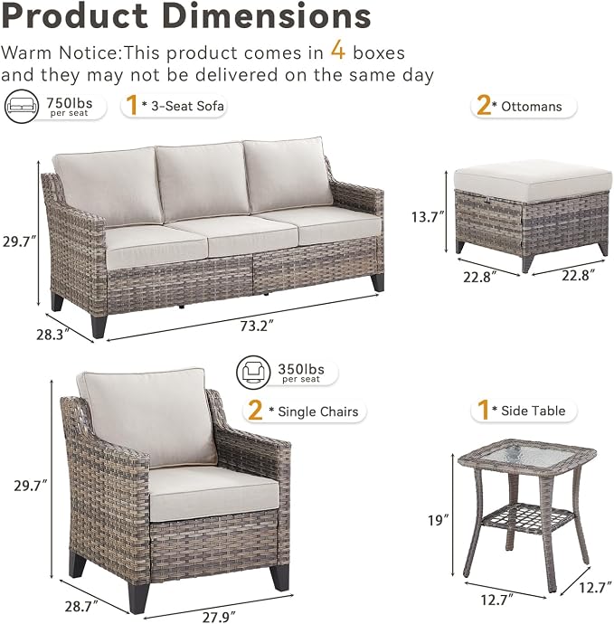 Buenhomino Outdoor Patio Furniture Set-PE Wicker Sofa Couch - Image 8