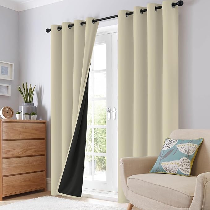 SimpleHome Light Cream 100% Blackout Curtains Room Darkening Living Room 84 | - Image 8