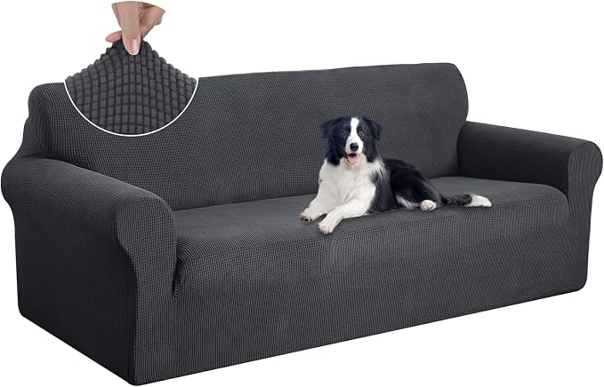 U-NICE HOME Oversized Stretch Couch Cover Slipcover, Dark Grey | 3 Cushion Sofa by U-NICEHOME