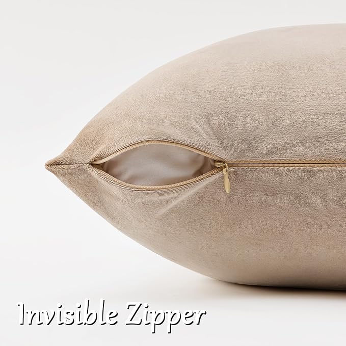 GIGIZAZA Taupe Velvet Pillow Covers 24x24 Decorative Pillows Pack of 2 | - Image 3