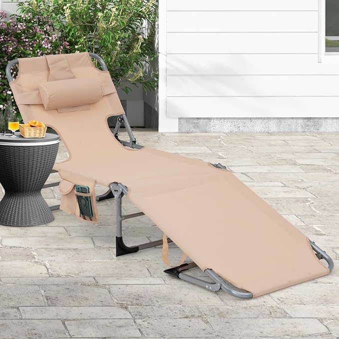 Goplus Tanning Chair, Folding Adjustable Patio Lounge Chair - Image 9