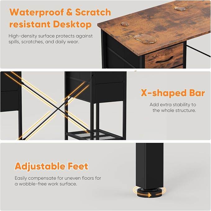 Sweetcrispy Computer Desk with Drawers, 47 Inch Home Office Bedroom Table with - Image 5