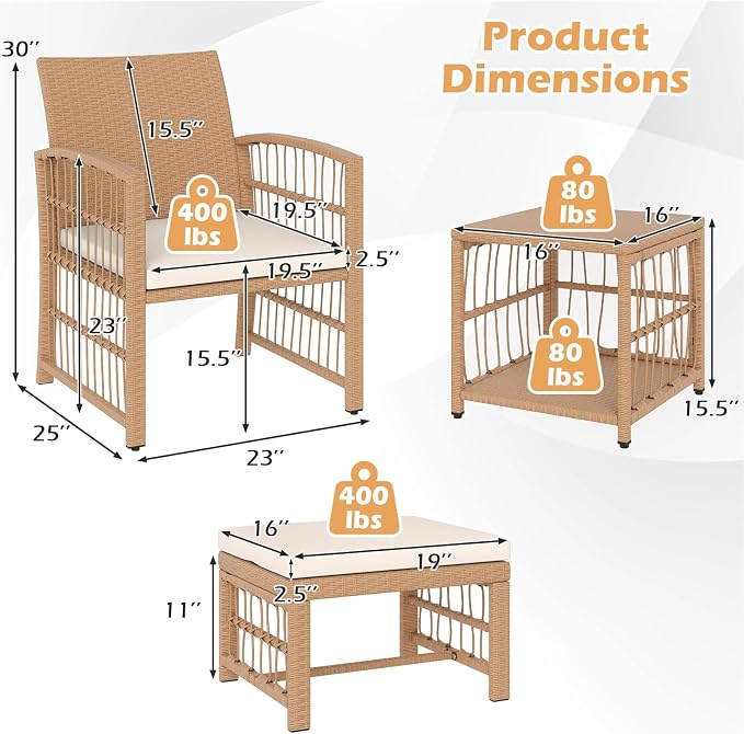 Tangkula 5 Pieces Patio Wicker Conversation Set, Outdoor Furniture Set - Image 9