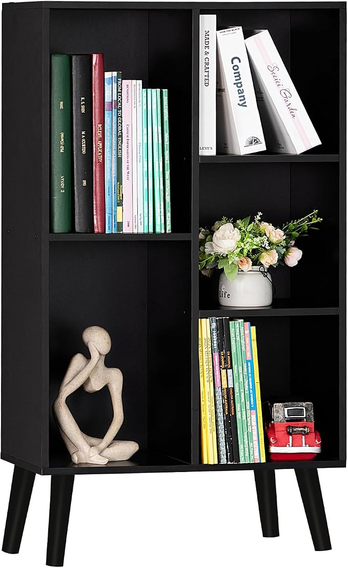YAHARBO Small Black Narrow Bookshelf, 3 Tier Modern Bookcase by YAHARBO