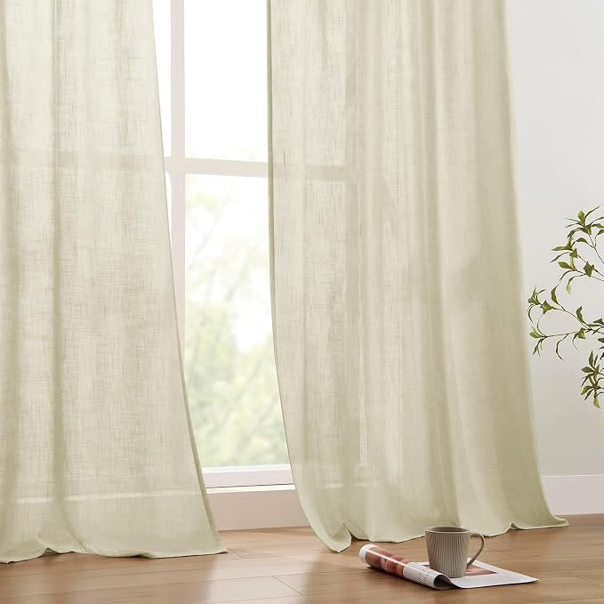 Joydeco Linen Curtains 96 inches Long 2 Panels Set, Light Filtering Curtains - Image 6