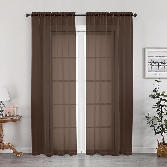 Sheer Curtains, Chocolate Sheer Curtains 78 inch Length 2 Panels Set, Rod by OWENIE