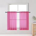 Short Hot Pink Sheer Curtains 36 Inch Length 2 Panels Set, Kitchen Tiers by OWENIE