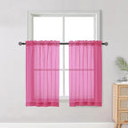 Short Hot Pink Sheer Curtains 36 Inch Length 2 Panels Set, Kitchen Tiers by OWENIE