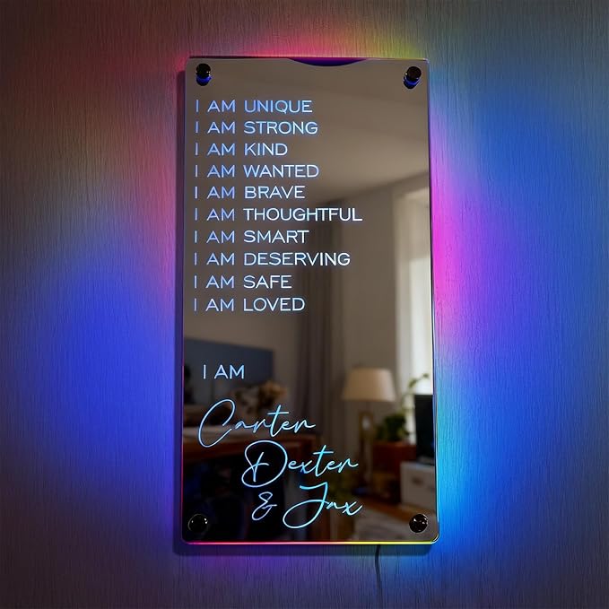 VEELU Personalized Custom Name Mirror LED Light Up Mirror, Wall Decor by VEELU