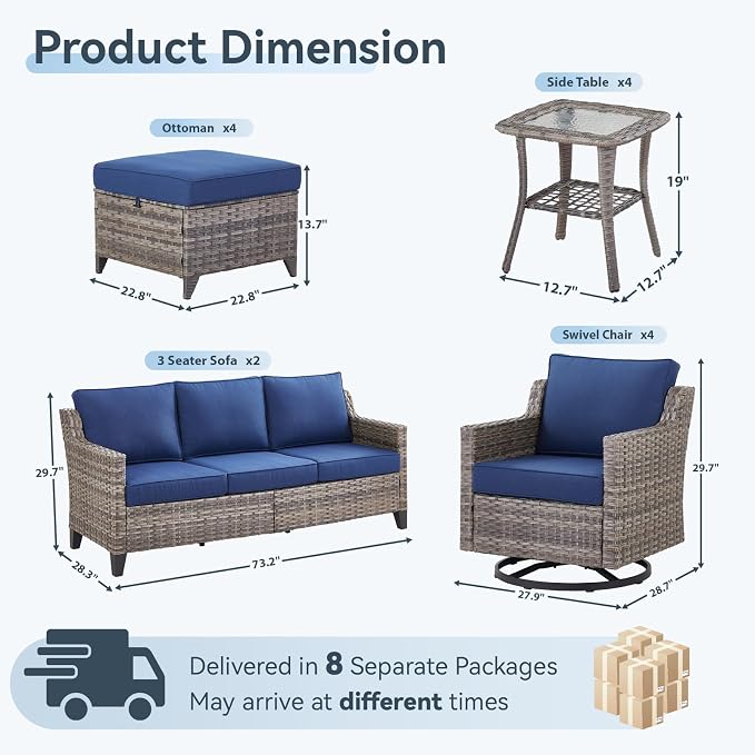 14 Piece Patio Furniture Set-High Back Outdoor Furniture Set Sectional Sofa - Image 8