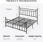 SHA CERLIN 14" King Size Metal Platform Bed Frame/Victorian Headboard and - Image 2