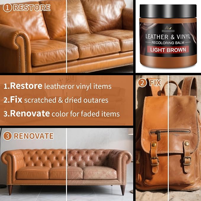 Leather Recoloring Balm and Scratch Repair Kit, Light Brown Leather Restorer - Image 3