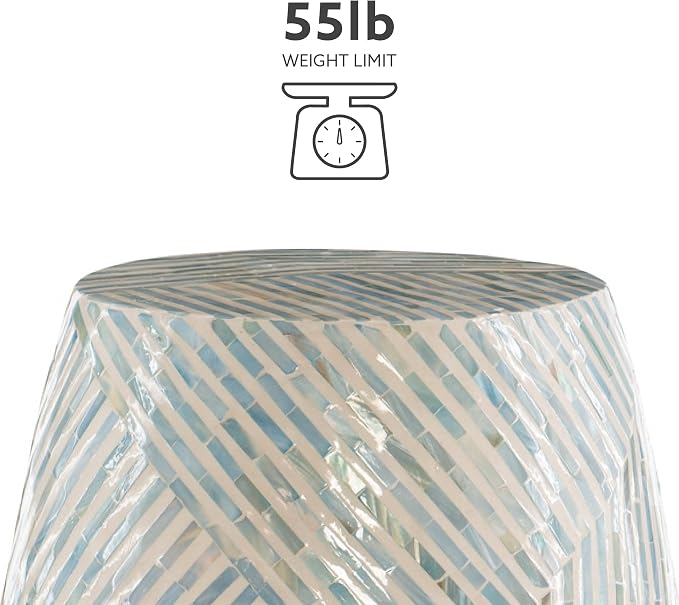 Linon Tylin Ivory and Blue Capiz Drum Accent Table - Image 7