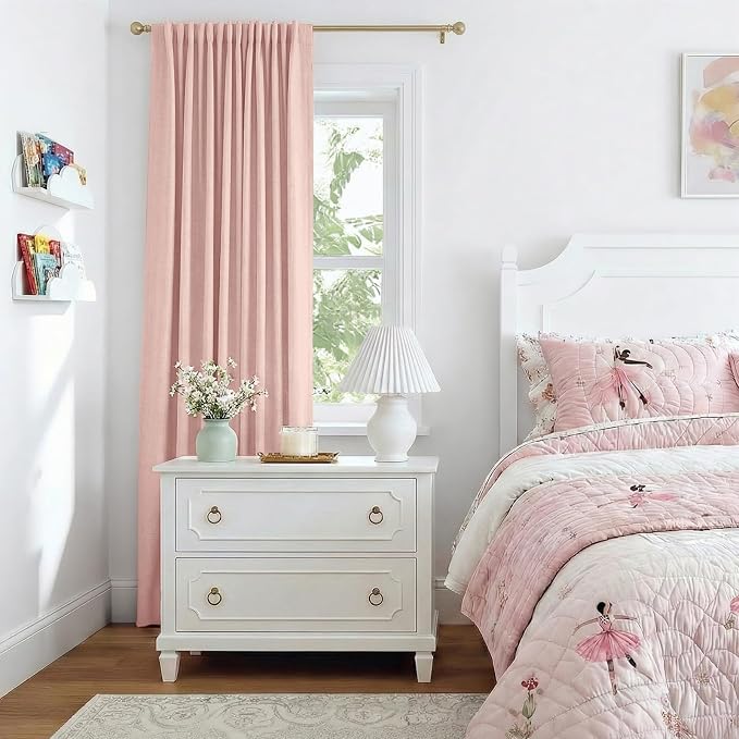 INOVADAY Linen Textured 100% Blackout Sliding Door Curtains 102x108 | Blush Pink - Image 7