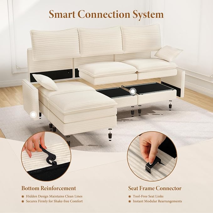 Vesgantti 108" U Shaped Sectional Couch, Comfy Cloud Modular Sectional Sofa - Image 5