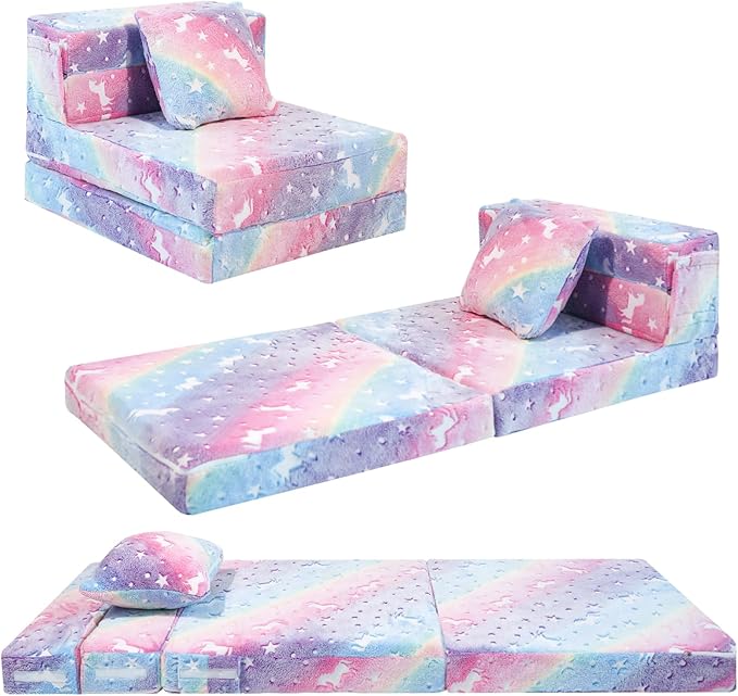 MeMoreCool Glow Rainbow Unicorn Tri-fold Sofa Bed by MeMoreCool