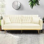 70” Velvet Futon Sofa Bed with 2 Pillows and Adjustable Armrests, Convertible - Image 7