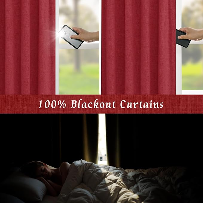 63 Inch Length 100% Blackout Linen Curtains - Image 3