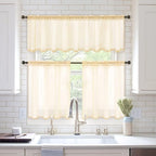 MIULEE 2 Panels Red Kitchen Tiers Sheer Curtains 29 X 36 Inch Cream Beige | - Image 8