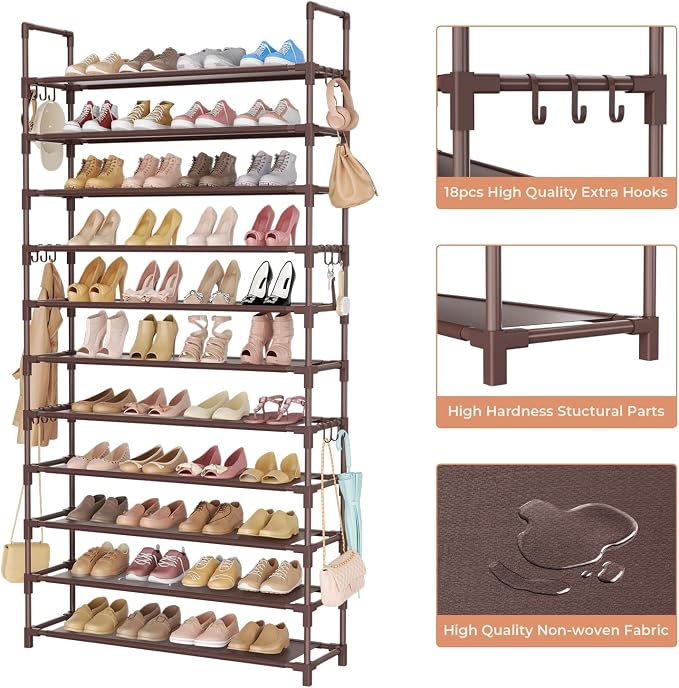 LANTEFUL 11 Tiers Tall Shoe Rack Holds 55 Pairs of Shoes - Image 4