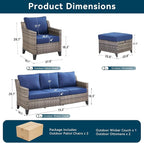 5 Pieces Outdoor Furniture-High Back Outdoor Wicker Couch Patio Chairs Set of 2 - Image 8