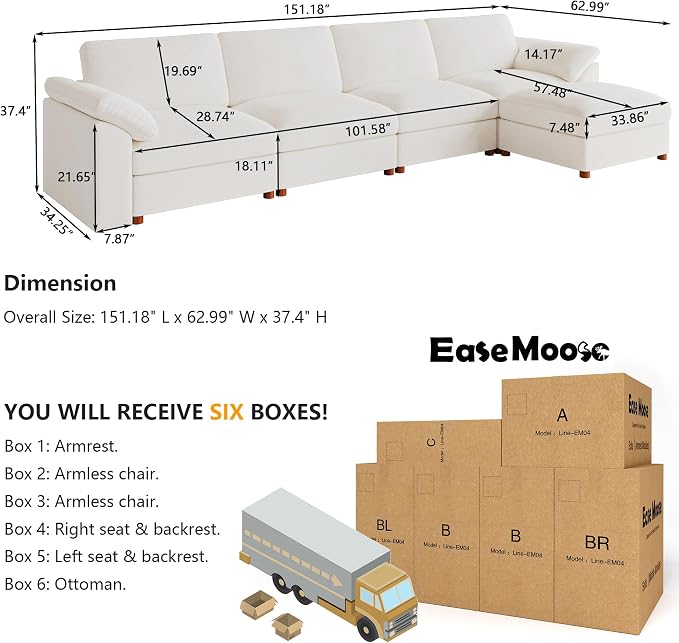 EASE MOOSE Extra Large Modular Sectional Sofa, Modern Oversized L Shape - Image 2