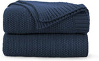 CozeCube Navy Blue Seed Stitch Throw Blanket 60"x80", Farmhouse Decor | Blanket by CozeCube