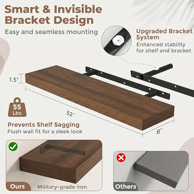 FLYJOE Floating Shelves for Wall, 32 Inch Floating Shelves Set of 2, Kitchen - Image 2
