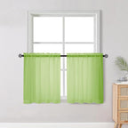 Short Lime Sheer Curtains 30 Inch Length 2 Panels Set, Kitchen Curtains Tiers by OWENIE