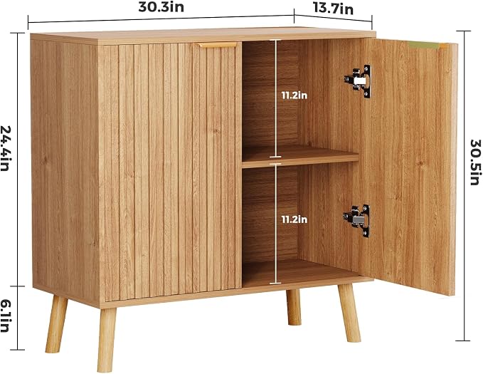 Fluted Storage Cabinet, Buffet Cabinet Sideboard, Modern Accent Cabinet Console - Image 2