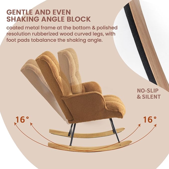SAETSFEG Rocking Chair Nursery Teddy Upholstered Glider Rocker Rocking Accent - Image 3