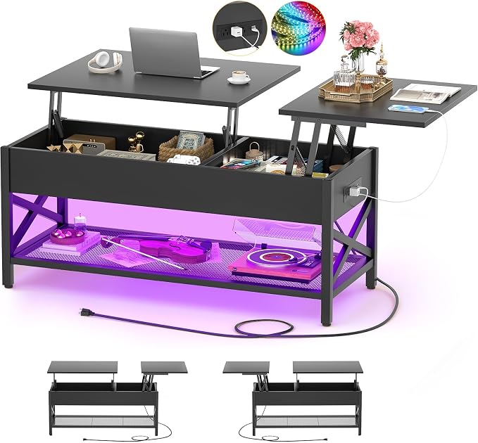 Aheaplus Black Lift-Top Coffee Table by Aheaplus