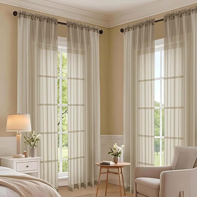 Taupe Sheer Curtains 63 Inches Long 2 Panels Set, Light Filtering Sheer Curtains - Image 7