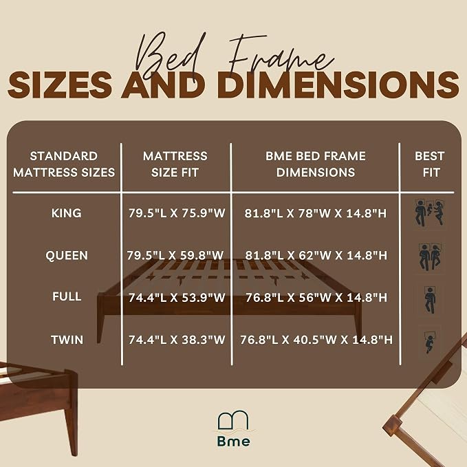 Bme Dinkee 15-Inch Solid Wood Queen Platform Bed Frame - Image 11