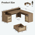 YOMILUVE 63" Farmhouse L Shaped Executive Desk - Image 2