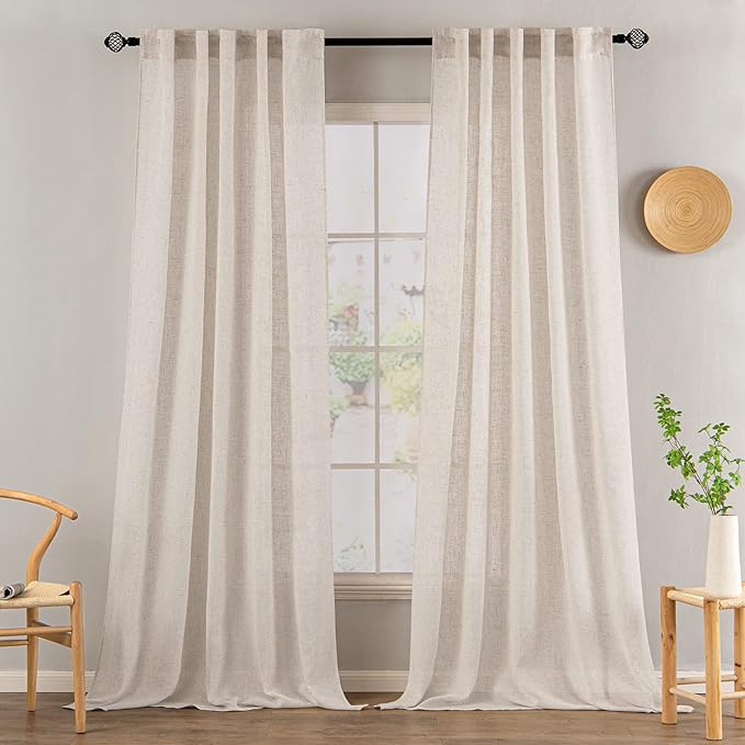 MIULEE Natural White Linen Curtains 42x84 Inch Long Textured Window Drapes | 2 - Image 2