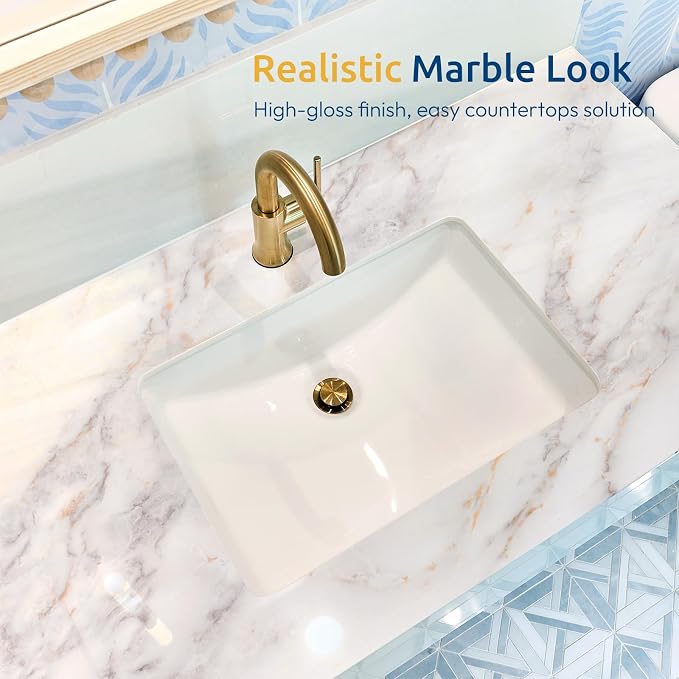 rabbitgoo Glossy Marble Contact Paper Peel and Stick Wallpaper 11.8" x 78.7" - Image 4