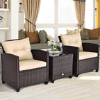 COSTWAY 3PCS Patio Furniture Set, PE Rattan Wicker Sofa w/Washable Cushion and - Image 4