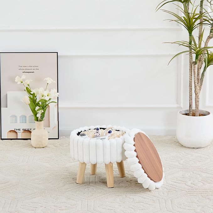 Wimarsbon Storage Ottoman, Modern Round Footrest - Image 9