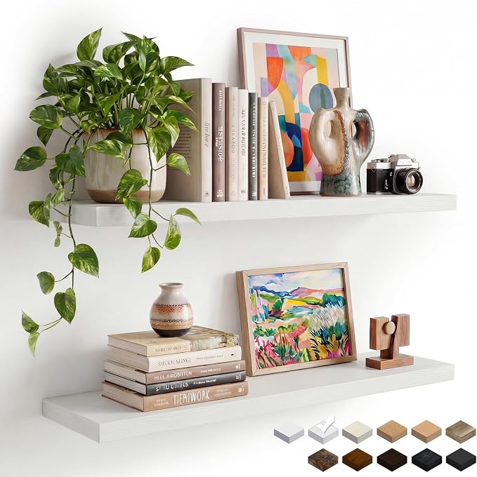White Floating Shelves Set of 2, 35.43in Wall Mounted Display Ledge Shelves by INHABITUNION