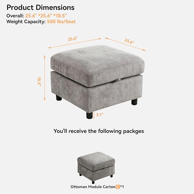 WUTUTUEE 25”Square Storage Ottoman Module - Image 2
