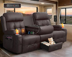 RV Loveseat Recliner Sofa, Built-in Power Strip, Massage Wall Hugger 3-Seater by TiooiiReclinerSofa