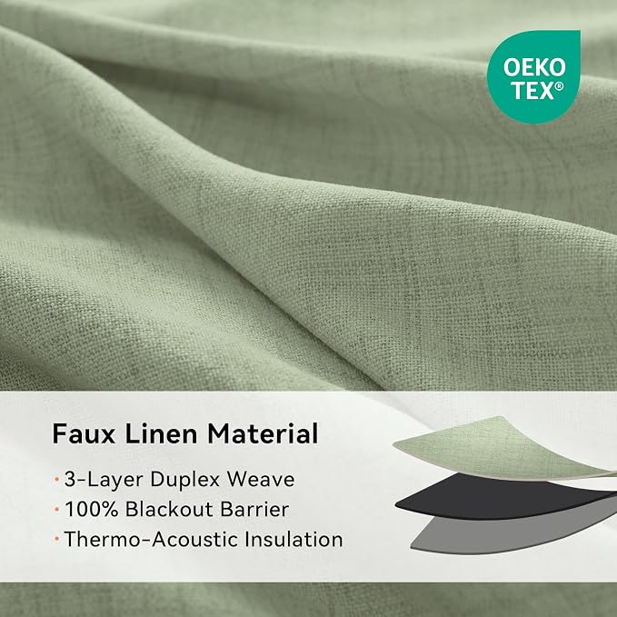 100% Blackout Linen Textured Curtains 72 Inch Long, Sage Green | 100% Blackout - Image 5
