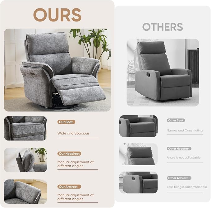 Oversized Power Recliner Chair Swivel Glider - Image 8